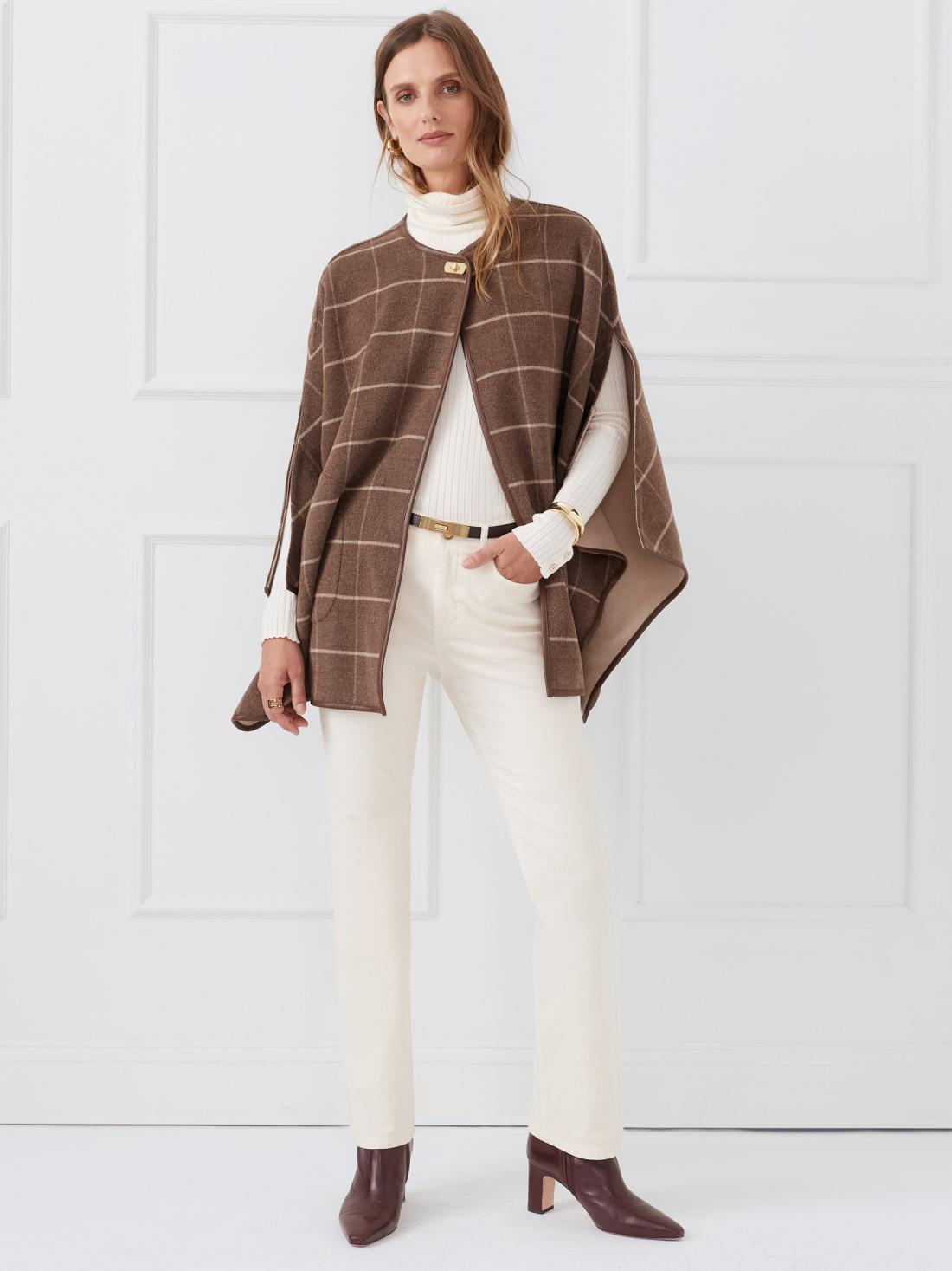 J.McLaughlin Winifred Cape In Plaid Brown/cream | Women Shoes &amp; Accessories
