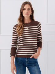 J.McLaughlin Zosia Cashmere Sweater In Stripe Heather Brown/egret White | Women Sweaters