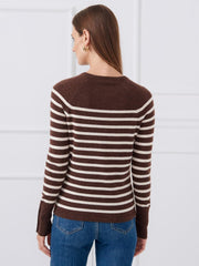 J.McLaughlin Zosia Cashmere Sweater In Stripe Heather Brown/egret White | Women Sweaters