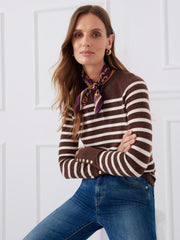 J.McLaughlin Zosia Cashmere Sweater In Stripe Heather Brown/egret White | Women Sweaters