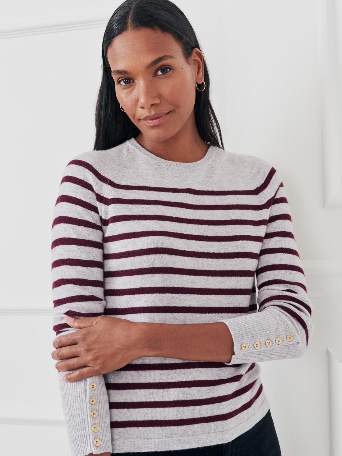 J.McLaughlin Zosia Cashmere Sweater In Stripe Light Heather Gray/burgundy | Women Sweaters