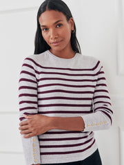 J.McLaughlin Zosia Cashmere Sweater In Stripe Light Heather Gray/burgundy | Women Sweaters