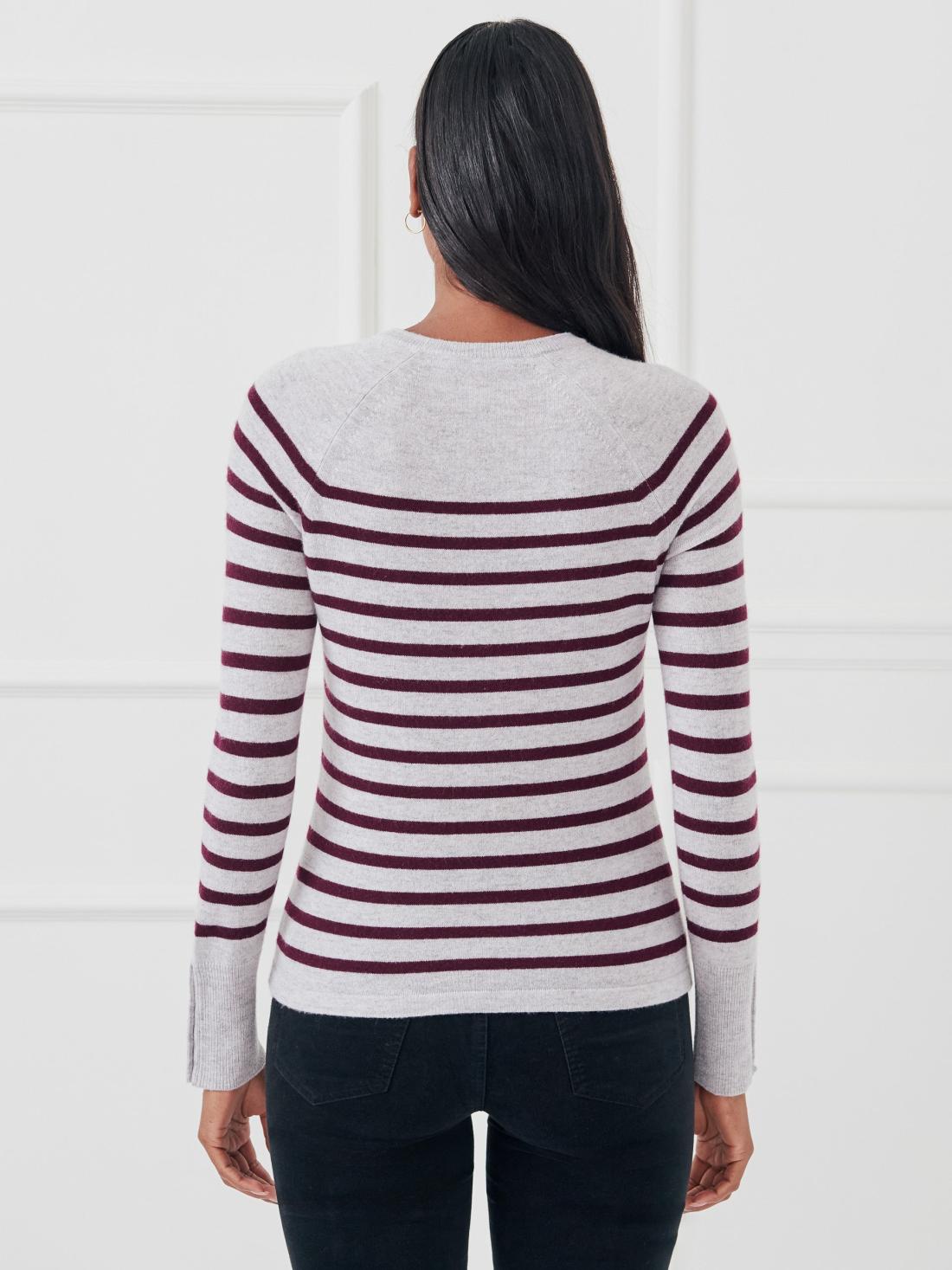 J.McLaughlin Zosia Cashmere Sweater In Stripe Light Heather Gray/burgundy | Women Sweaters