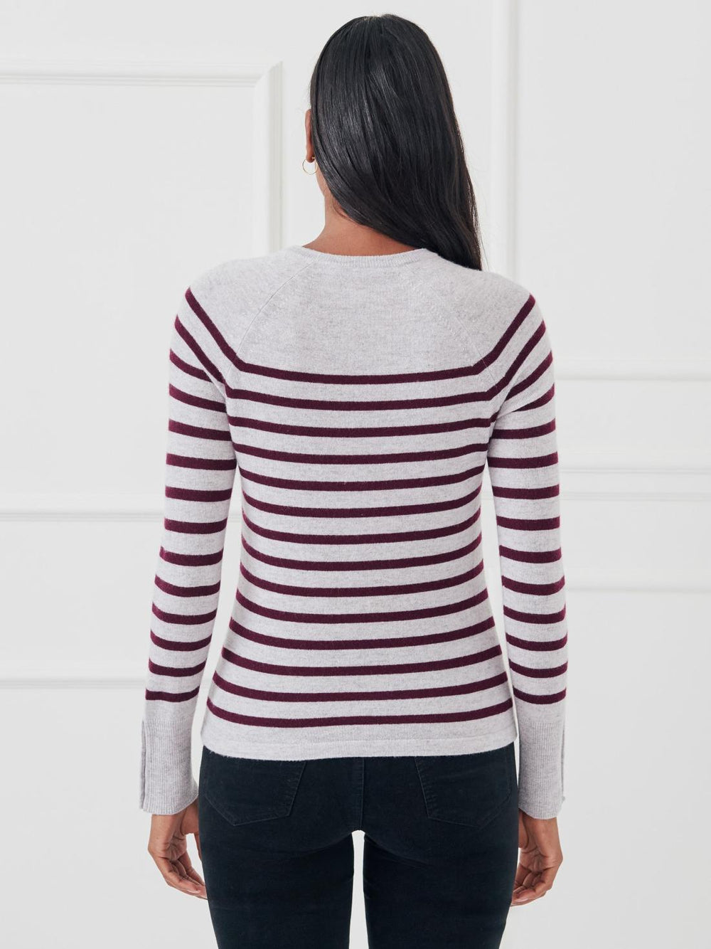 J.McLaughlin Zosia Cashmere Sweater In Stripe Light Heather Gray/burgundy | Women Sweaters