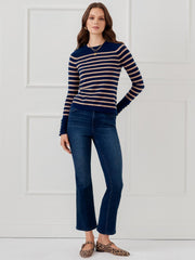 J.McLaughlin Zosia Cashmere Sweater In Stripe Navy/heather Camel | Women Sweaters