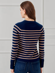J.McLaughlin Zosia Cashmere Sweater In Stripe Navy/heather Camel | Women Sweaters